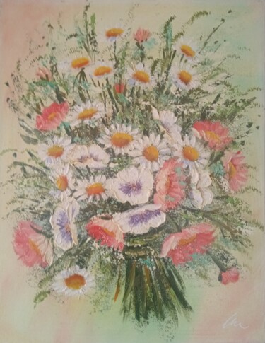 Painting titled "Bouquet of daisies…" by Filip Petrovic, Original Artwork, Oil
