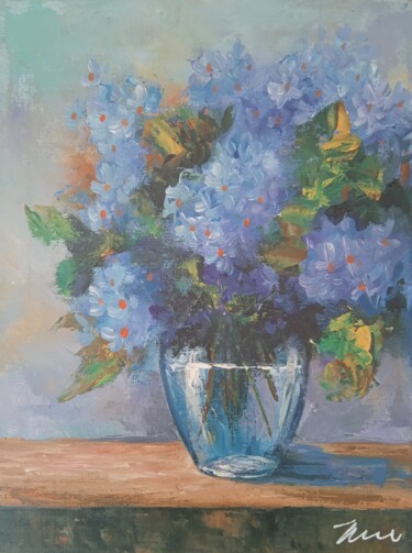 Painting titled "Blue flowers acryli…" by Filip Petrovic, Original Artwork, Acrylic
