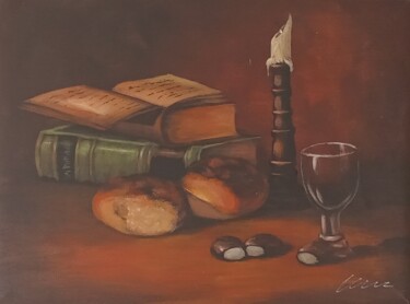 Painting titled "Books, glass and ca…" by Filip Petrovic, Original Artwork, Acrylic