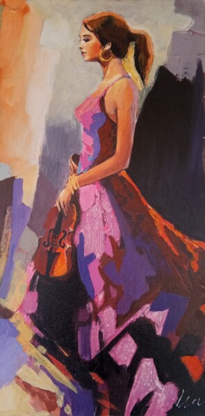 Malerei mit dem Titel "Woman with a violin…" von Filip Petrovic, Original-Kunstwerk, Acryl