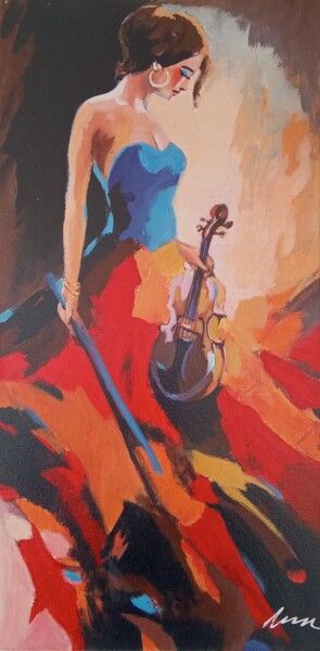 Painting titled "Woman and a violin…" by Filip Petrovic, Original Artwork, Acrylic