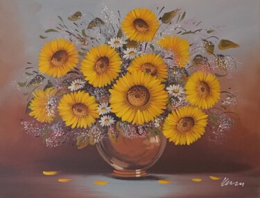 Painting titled "Sunflowers in a bro…" by Filip Petrovic, Original Artwork, Acrylic