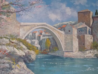 Картина под названием "Mostar bridge acryl…" - Filip Petrovic, Подлинное произведение искусства, Акрил