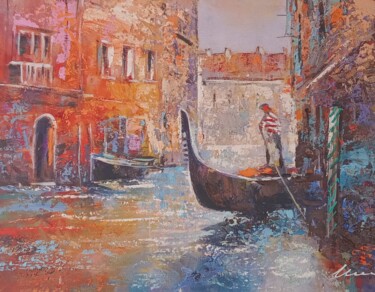 Peinture intitulée "Venice canal and go…" par Filip Petrovic, Œuvre d'art originale, Acrylique