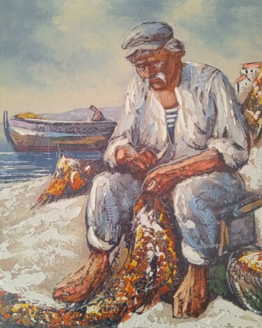 Pintura intitulada "Fisherman acrylic p…" por Filip Petrovic, Obras de arte originais, Acrílico