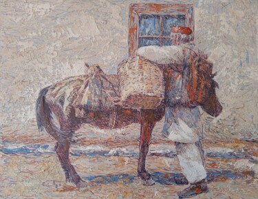 Painting titled "Man With Mule acryl…" by Filip Petrovic, Original Artwork, Acrylic