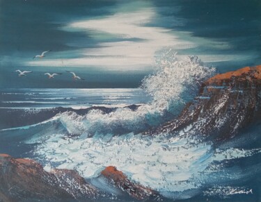 Painting titled "Rough sea and waves…" by Filip Petrovic, Original Artwork, Acrylic