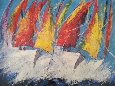 Painting titled "Yellow and red sail…" by Filip Petrovic, Original Artwork, Acrylic