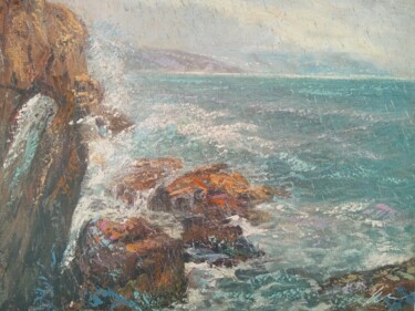 Painting titled "Waves and rocks acr…" by Filip Petrovic, Original Artwork, Acrylic