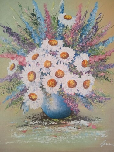 Картина под названием "Flowers daisies in…" - Filip Petrovic, Подлинное произведение искусства, Акрил