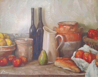 Pintura intitulada "Fruits, bottles and…" por Filip Petrovic, Obras de arte originais, Acrílico
