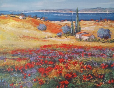 Pintura intitulada "Field of poppies ac…" por Filip Petrovic, Obras de arte originais, Acrílico