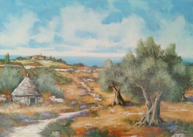 Картина под названием "Olive tree and ston…" - Filip Petrovic, Подлинное произведение искусства, Масло