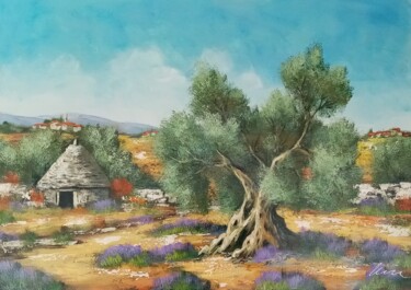 Ζωγραφική με τίτλο "Olive tree and ston…" από Filip Petrovic, Αυθεντικά έργα τέχνης, Λάδι
