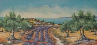 Painting titled "Olive trees and lav…" by Filip Petrovic, Original Artwork, Acrylic