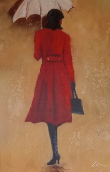 Painting titled "Woman in a red coat…" by Filip Petrovic, Original Artwork, Acrylic