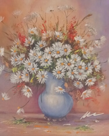 Pintura titulada "Flowers daisies acr…" por Filip Petrovic, Obra de arte original, Acrílico