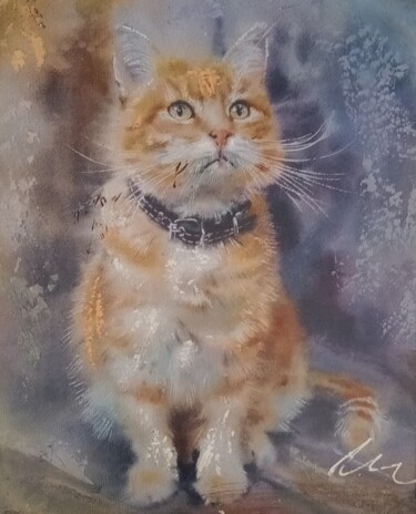 Painting titled "Golden cat acrylic…" by Filip Petrovic, Original Artwork, Acrylic