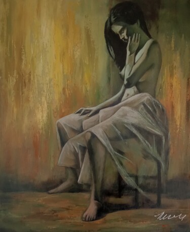 Pintura intitulada "Nude woman on a cha…" por Filip Petrovic, Obras de arte originais, Acrílico