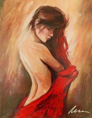 Painting titled "Nude woman in a red…" by Filip Petrovic, Original Artwork, Acrylic