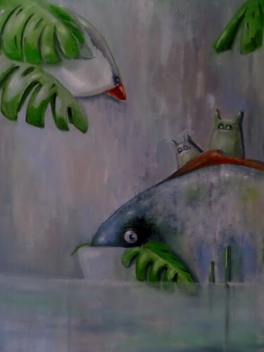 Painting titled ""Monstera travel"" by Filipa Uskyte, Original Artwork, Oil