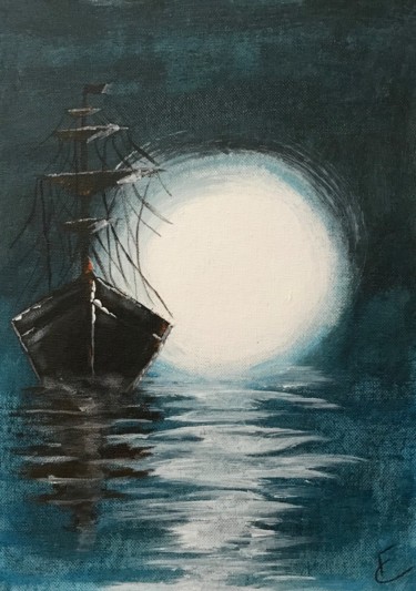 Painting titled "Barco á noite" by Filipe Correia, Original Artwork, Acrylic