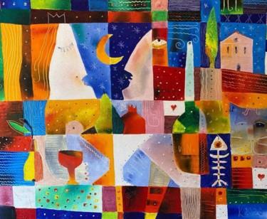 Картина под названием "Субботний вечер." - Филипп Казак, Подлинное произведение искусства, Масло Установлен на Деревянная ра…
