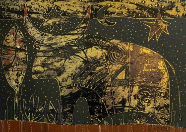 Картина под названием "moon for the bull" - Филипп Казак, Подлинное произведение искусства, Акрил