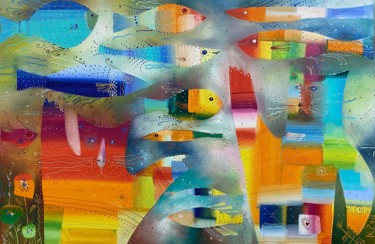 Painting titled "Fish dreams." by Filipp Kazak, Original Artwork, Oil