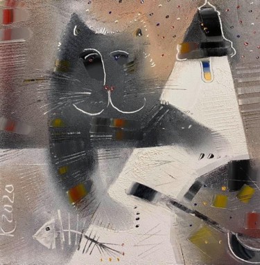 Painting titled "Soup with a cat." by Filipp Kazak, Original Artwork, Oil