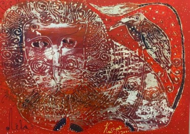 Картина под названием "Lion and clever crow" - Филипп Казак, Подлинное произведение искусства, Акрил