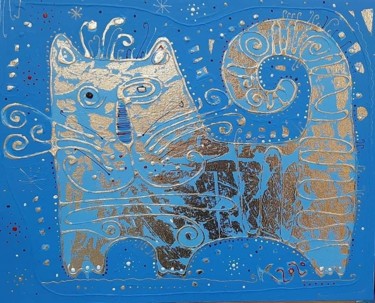 Painting titled "Blue cat" by Filipp Kazak, Original Artwork, Acrylic