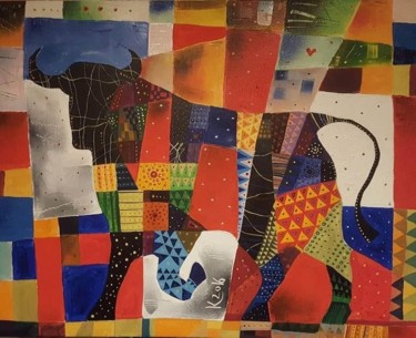 Pintura intitulada "Spanish bull" por Filipp Kazak, Obras de arte originais, Óleo Montado em artwork_cat.