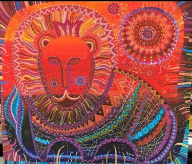 Malarstwo zatytułowany „Lion and sun” autorstwa Филипп Казак, Oryginalna praca, Akryl Zamontowany na artwork_cat.