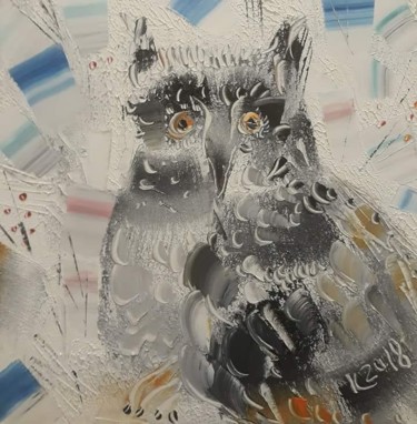 Schilderij getiteld "owlet" door Filipp Kazak, Origineel Kunstwerk, Olie