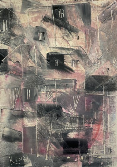 Картина под названием "Вечерний город" - Филипп Казак, Подлинное произведение искусства, Масло