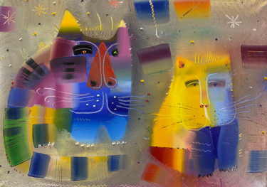 Картина под названием "Мартовские коты" - Филипп Казак, Подлинное произведение искусства, Масло