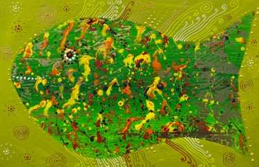 Картина под названием "Зелёная рыба" - Филипп Казак, Подлинное произведение искусства, Акрил