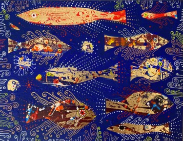 Картина под названием "Весёлые сардинки" - Филипп Казак, Подлинное произведение искусства, Акрил