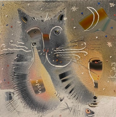 Peinture intitulée "Mr.Cat" par Filipp Kazak, Œuvre d'art originale, Huile