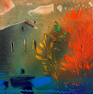 Картина под названием "Красный куст" - Филипп Казак, Подлинное произведение искусства, Масло