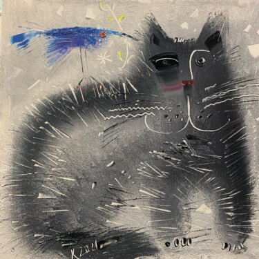 Картина под названием "Кот на первом снегу" - Филипп Казак, Подлинное произведение искусства, Масло