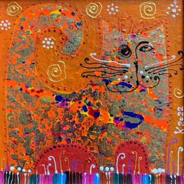 Pittura intitolato "Бодрый кот" da Filipp Kazak, Opera d'arte originale, Acrilico Montato su Telaio per barella in legno