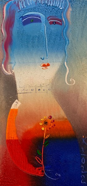 Картина под названием "Красавица с цветком" - Филипп Казак, Подлинное произведение искусства, Масло Установлен на Деревянная…