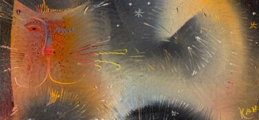 Malarstwo zatytułowany „Лунный кот” autorstwa Филипп Казак, Oryginalna praca, Olej Zamontowany na Drewniana rama noszy