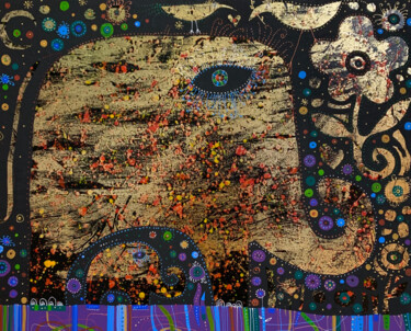 Malarstwo zatytułowany „Папа и слонёнок” autorstwa Филипп Казак, Oryginalna praca, Akryl Zamontowany na Drewniana rama noszy