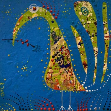 Schilderij getiteld "Птица с веточкой" door Filipp Kazak, Origineel Kunstwerk, Acryl