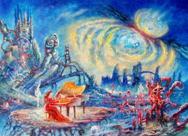 Schilderij getiteld "Космическая музыка." door Victor Filippsky, Origineel Kunstwerk, Olie
