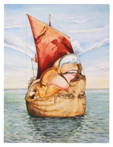 Pittura intitolato "Thor Heyerdahl's Sa…" da Igor Lysenko, Opera d'arte originale, Olio