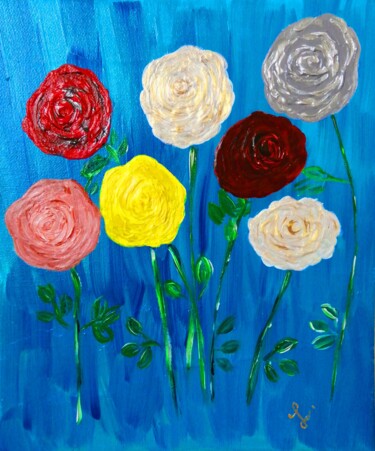 Картина под названием "Roses of different…" - Filius Kasimov, Подлинное произведение искусства, Акрил
